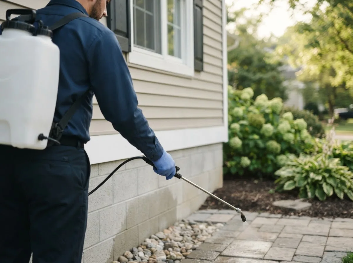 Pest control technician inspecting a home in Etters, PA